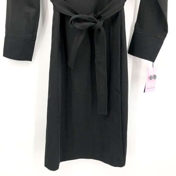 AVEC LES FILLES Womens Drape-Front Trench Coat Medium Black Belted Stretch NWT - Picture 9 of 16